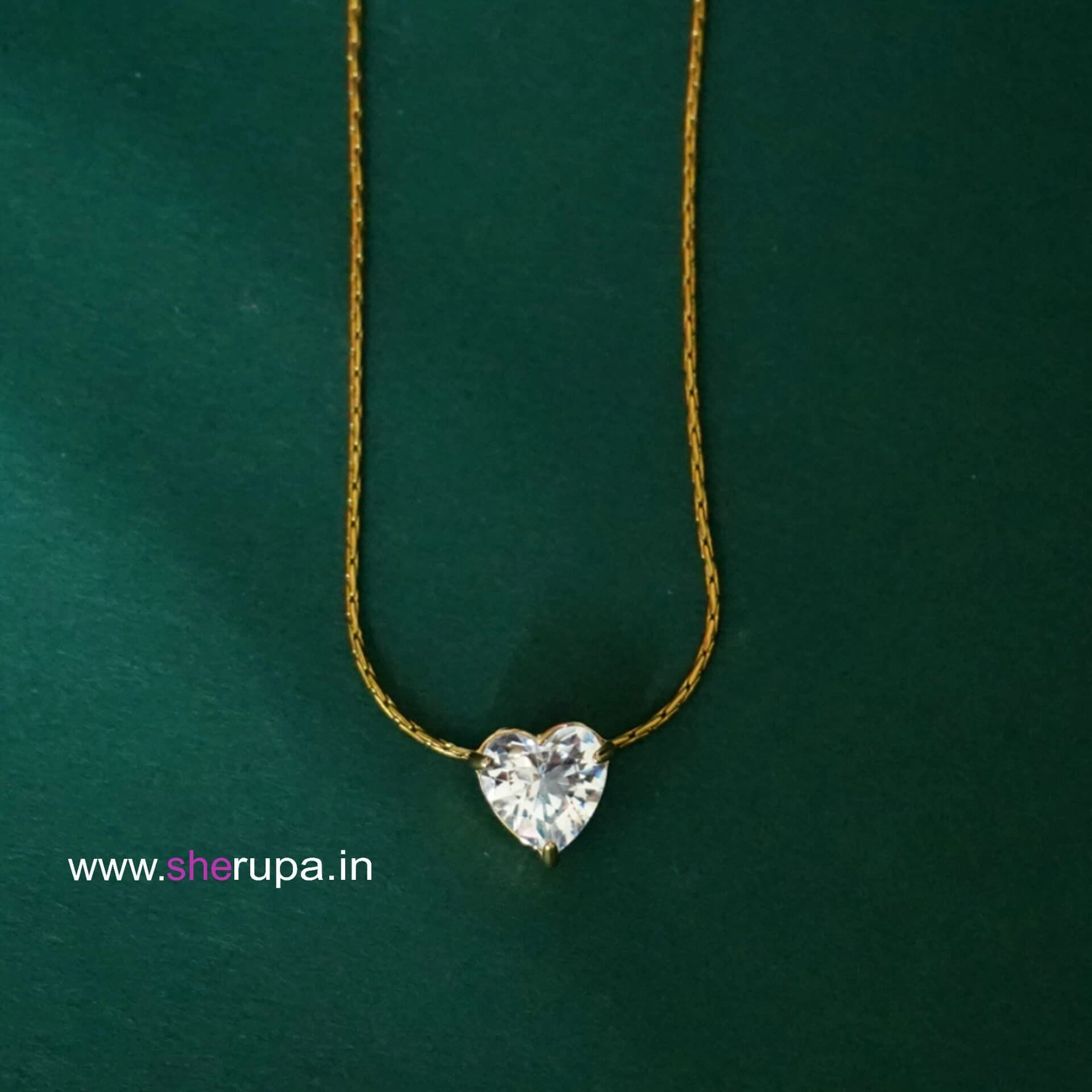 Stainless Steel  Minimal Gold Tone Heart Pendant with White Stones