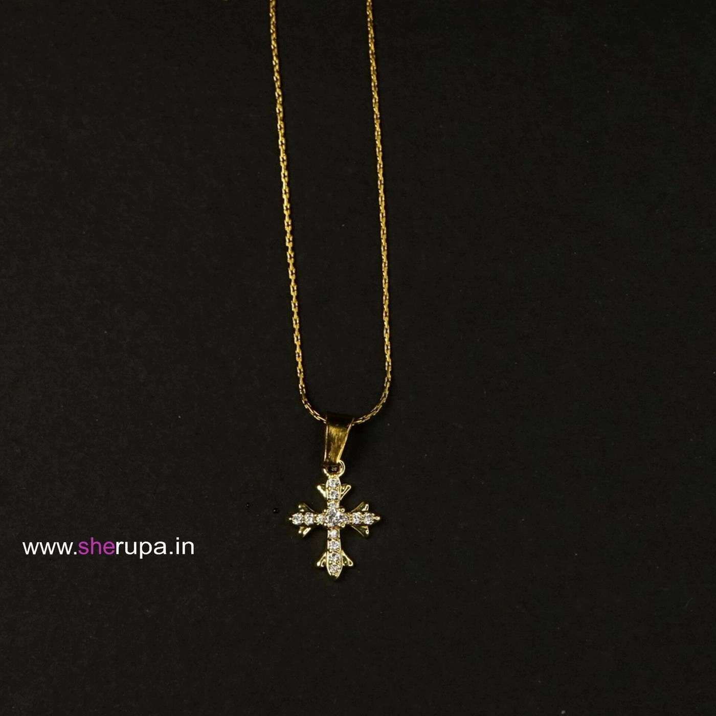 Stainless Steel  Gold Tone Cross Pendant Necklace 1 2