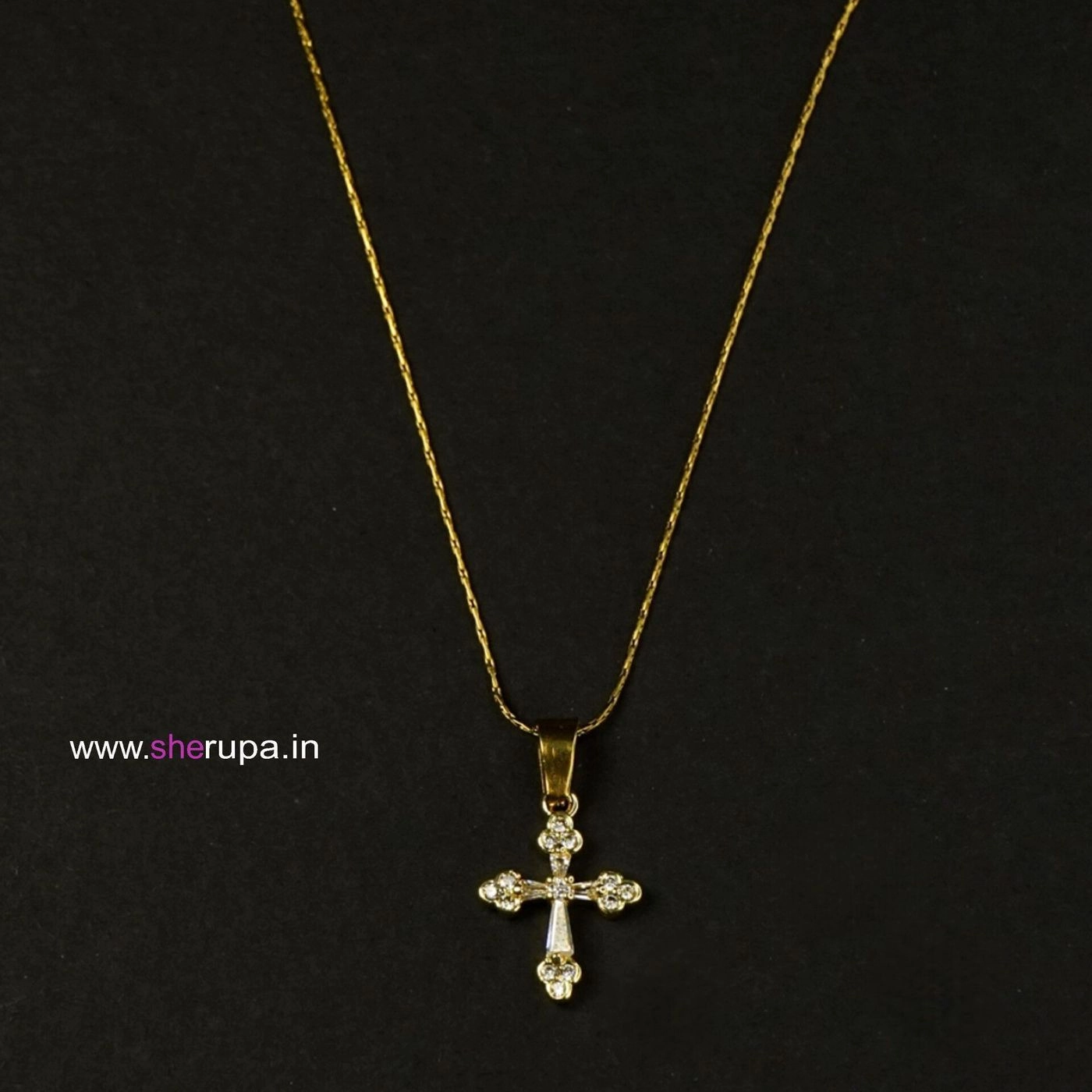 Stainless Steel  Gold Tone Cross Pendant Necklace 2