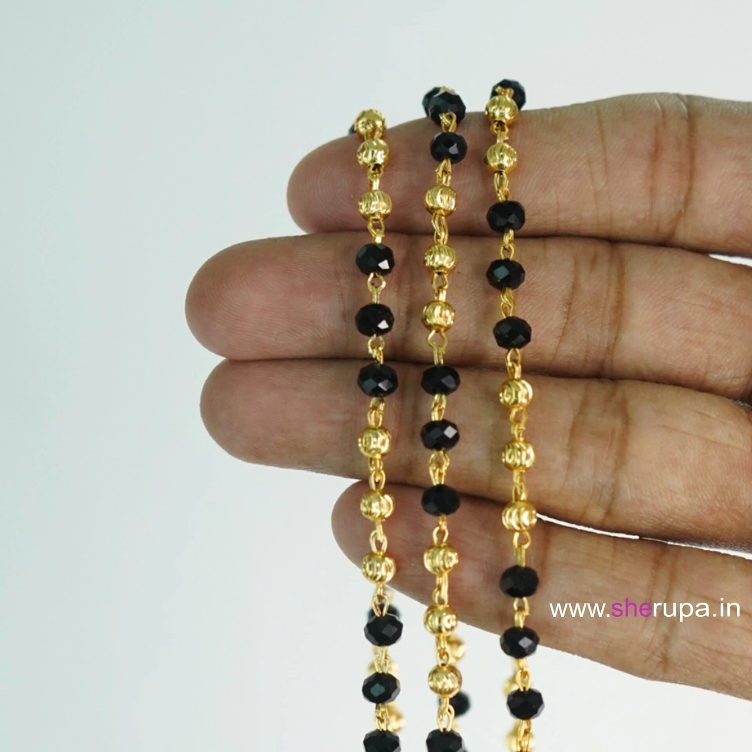 Gold Tone Karimani Mala | Traditional Black Bead Necklace for Women| 24 Inches