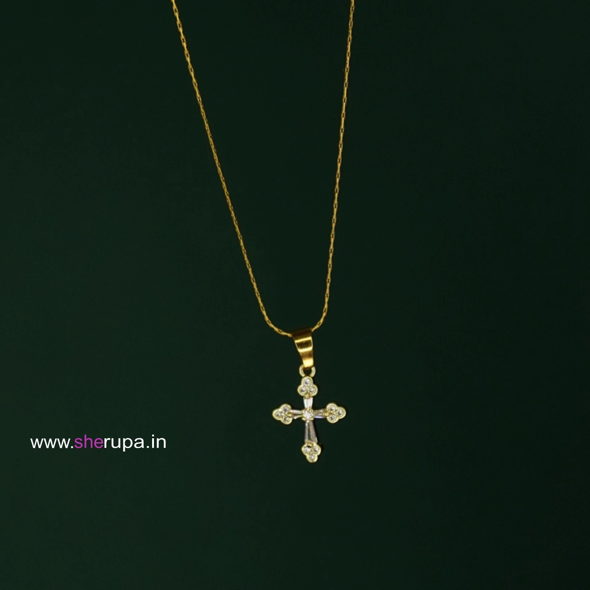 Stainless Steel  Gold Tone Cross Pendant Necklace 1