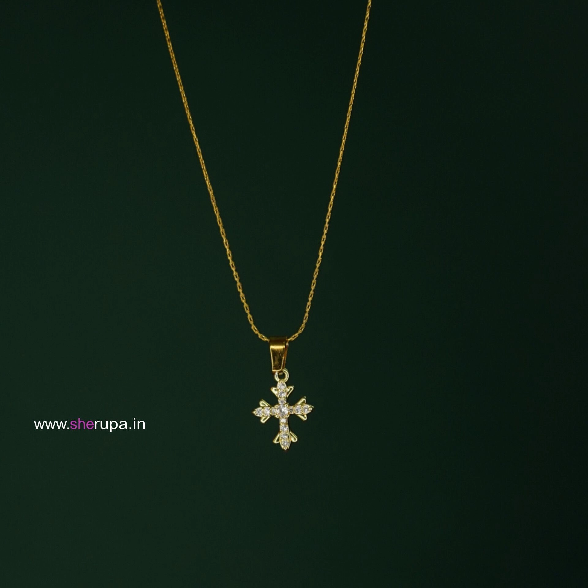 Stainless Steel  Gold Tone Cross Pendant Necklace 1 1