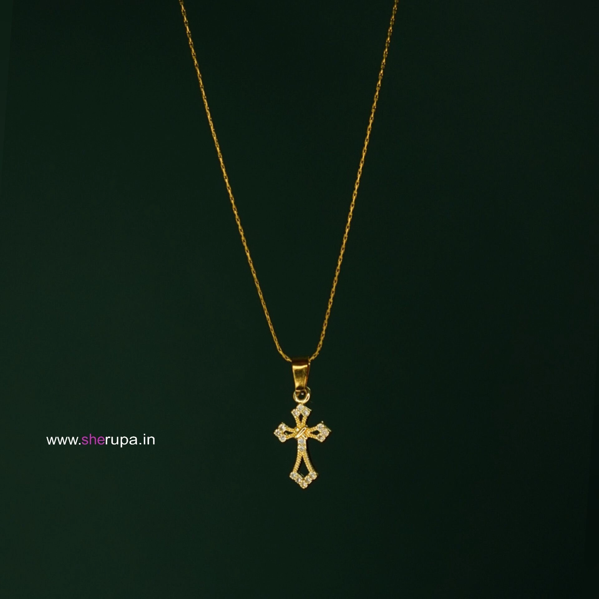 Stainless Steel  Gold Tone Cross Pendant Necklace