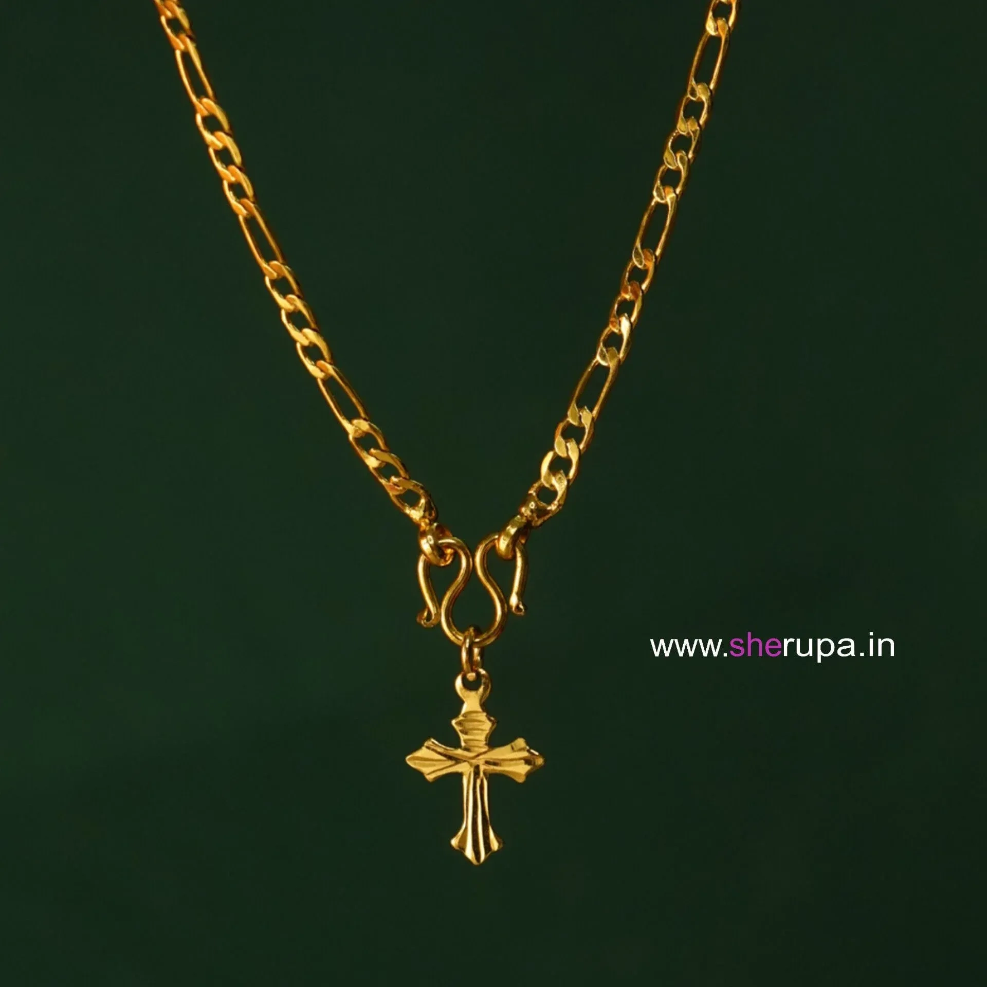 Gold Tone Cross Pendant Chain for Men & Women – 18 Inch