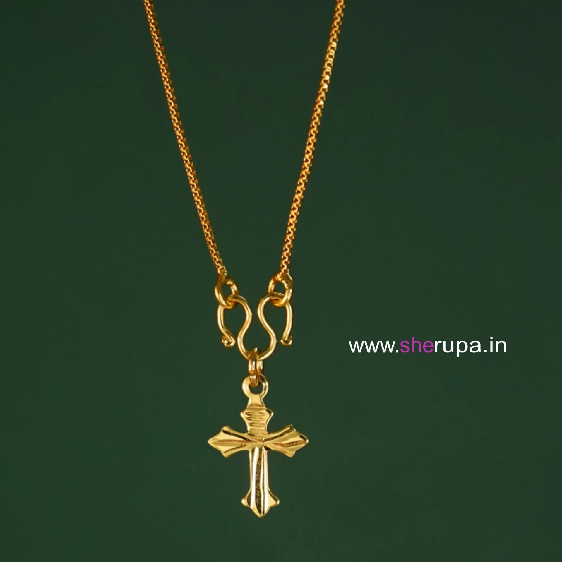 Gold Tone Cross Pendant Chain for Men & Women – 18 Inch