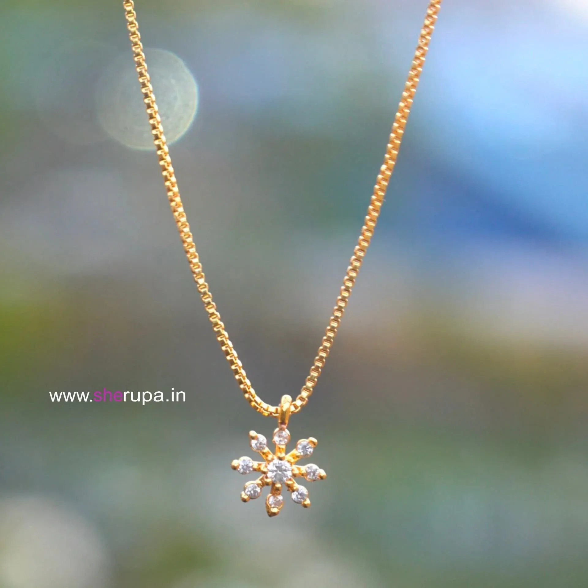 Gold Tone Floral Stone Necklace White Stone | 16 inches