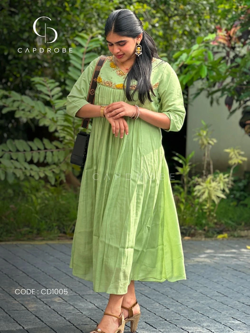 Pistachio Green Embroidered Gathered A-Line Kurta | Mul Chanderi 1