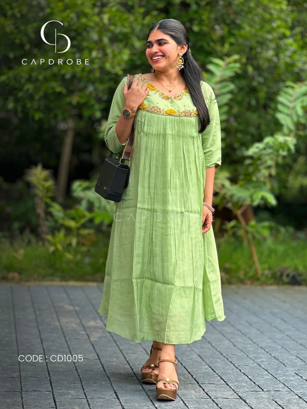 Pistachio Green Embroidered Gathered A-Line Kurta | Mul Chanderi 2