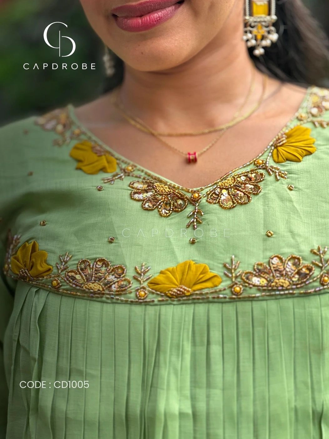 Pistachio Green Embroidered Gathered A-Line Kurta | Mul Chanderi 4