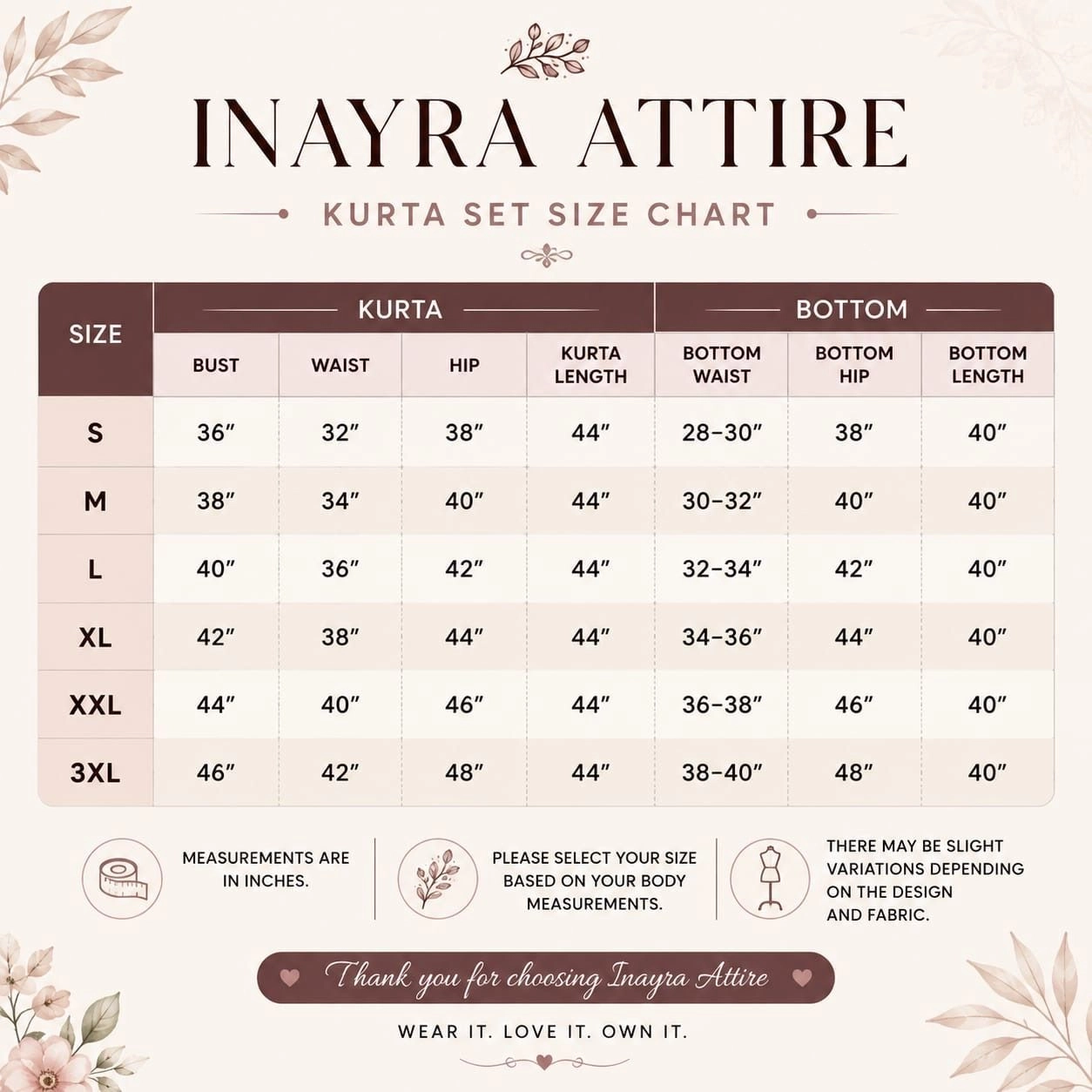 Size chart