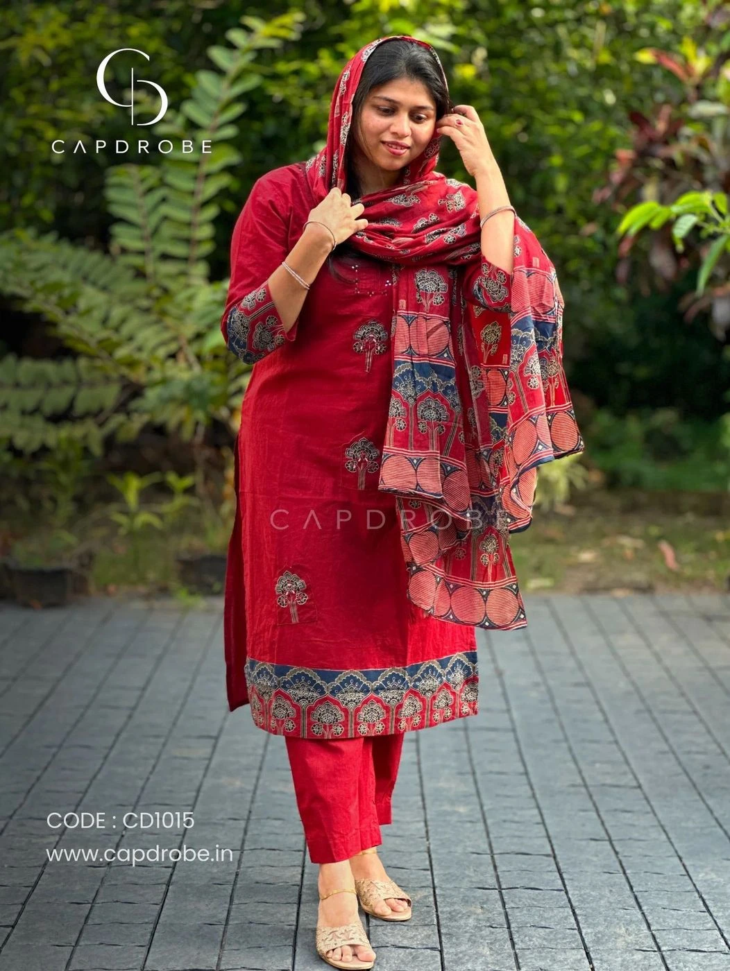 Red Colour Premium Mul cotton Kurti set with duppata| CD1015 3