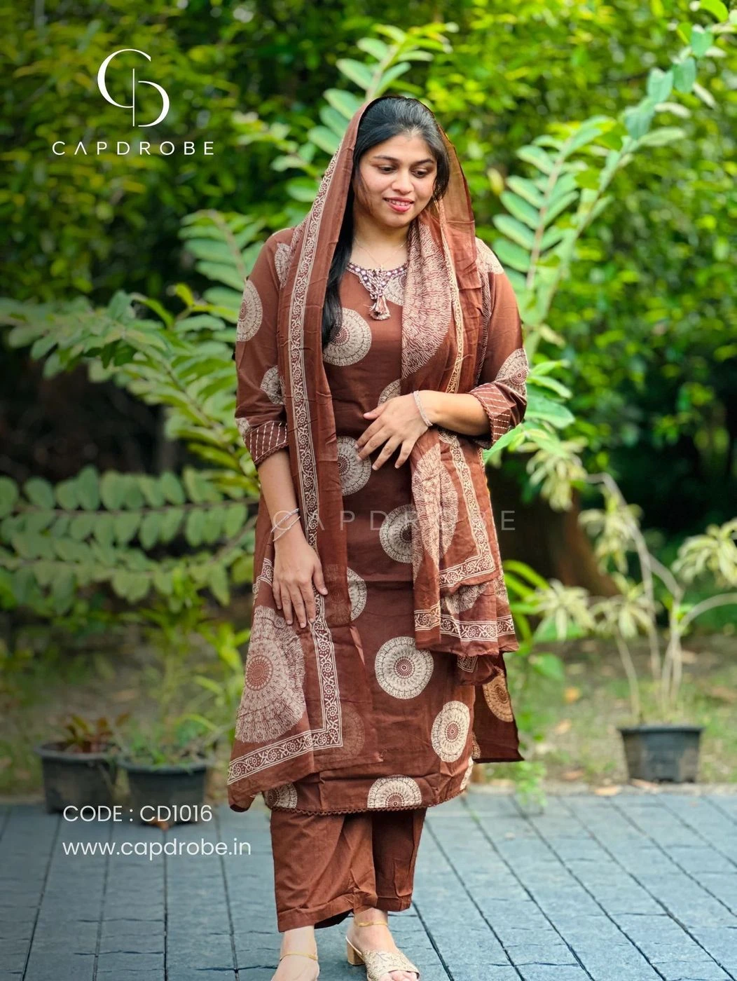 Brown Colour Premium Mul cotton Kurti set with dupatta |CD1016