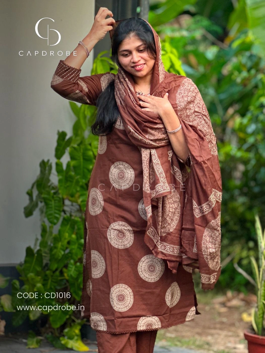 Brown Colour Premium Mul cotton Kurti set with dupatta |CD1016