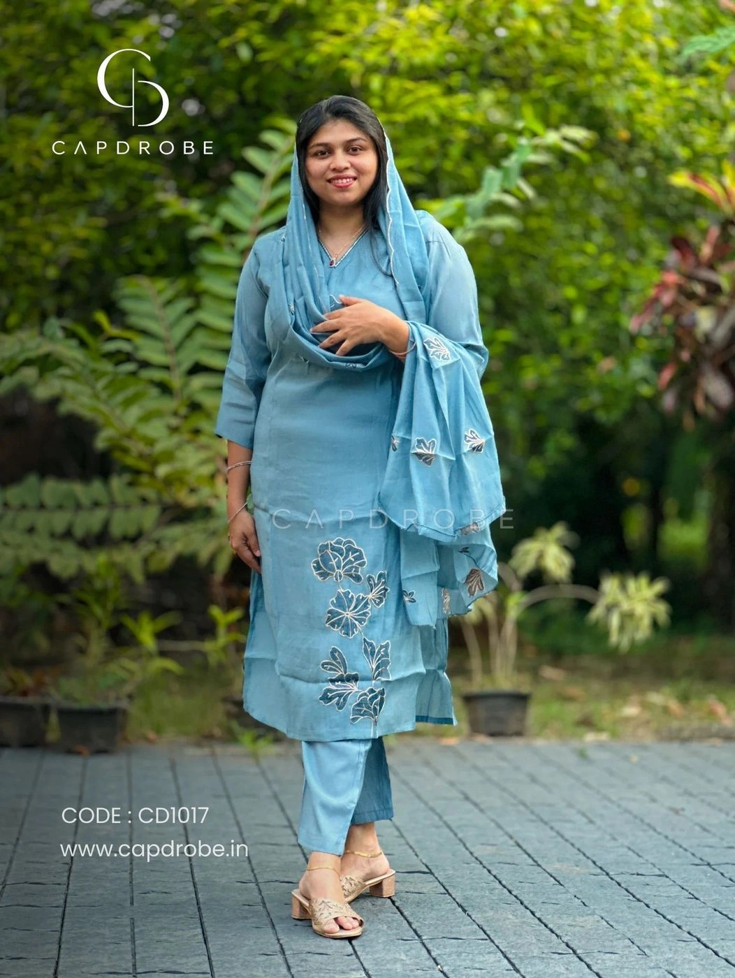 Blue Colour Premium Mul Chanderi Kurti set with dupatta | CD1017