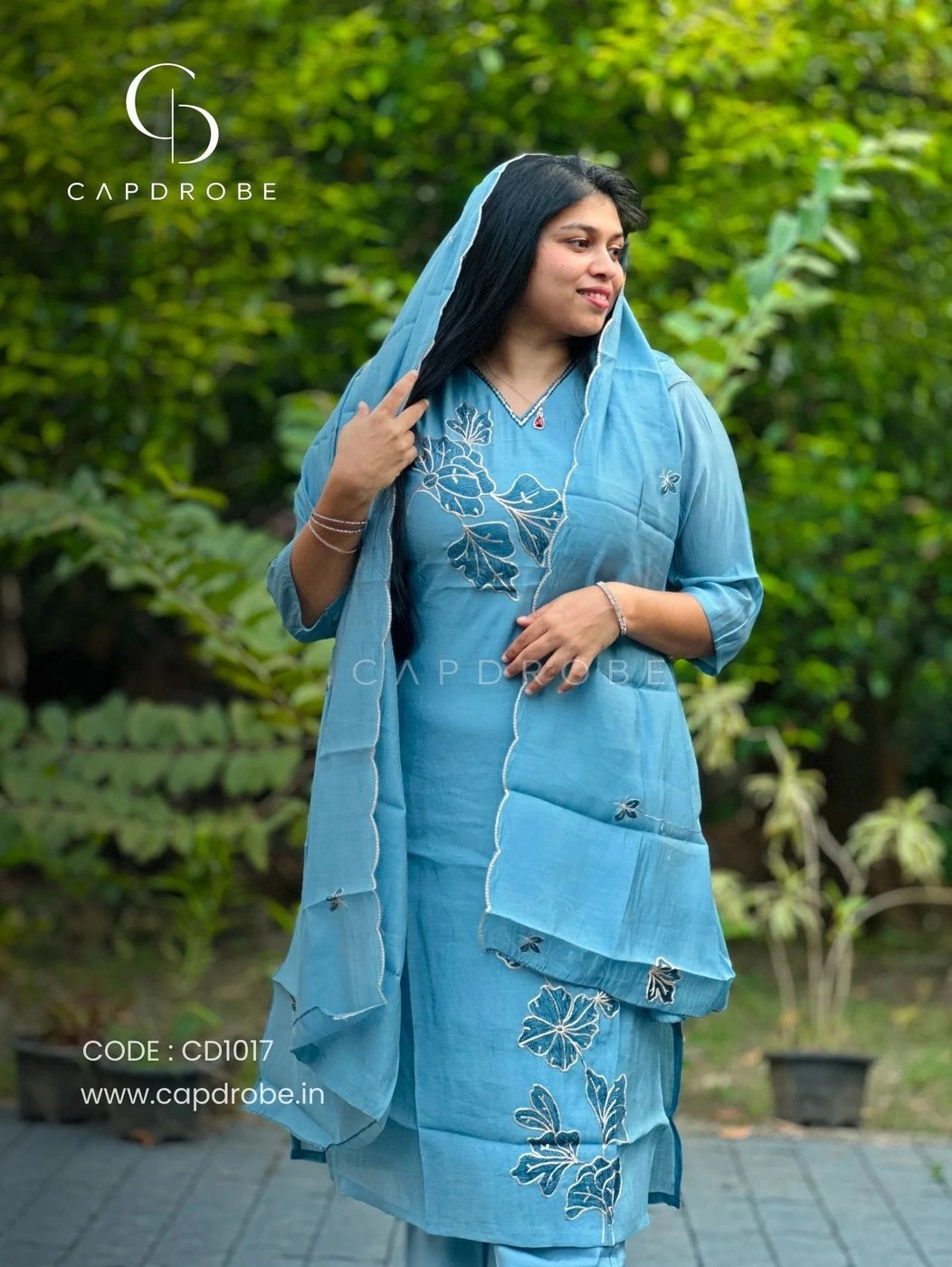 Blue Colour Premium Mul Chanderi Kurti set with dupatta | CD1017
