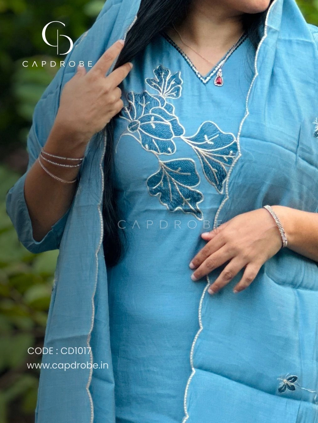 Blue Colour Premium Mul Chanderi Kurti set with dupatta | CD1017 3