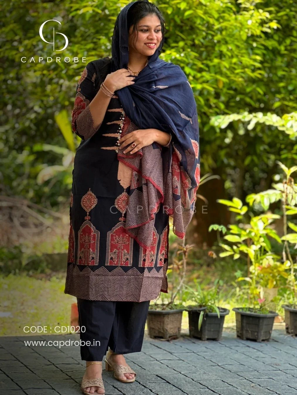 Navy Blue Colour Premium Mul Cotton Kurti set with duppata | CD1020