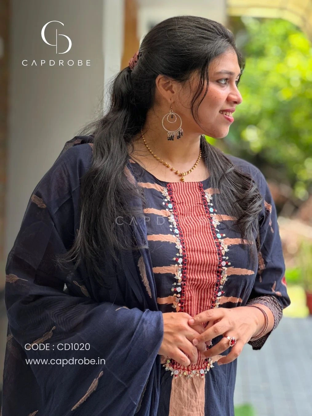 Navy Blue Colour Premium Mul Cotton Kurti set with duppata | CD1020 4