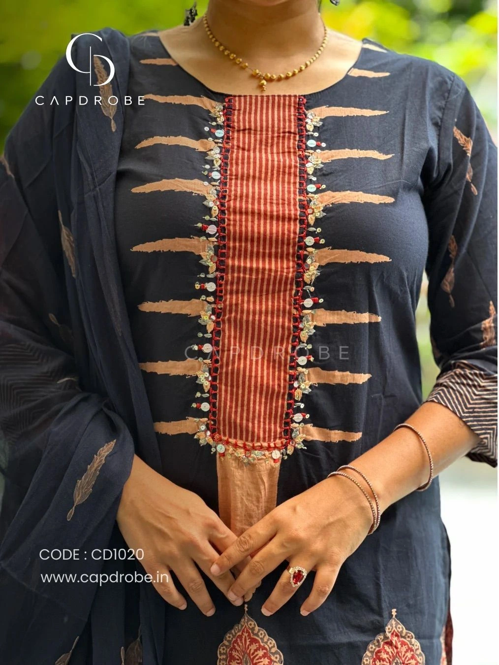 Navy Blue Colour Premium Mul Cotton Kurti set with duppata | CD1020 5