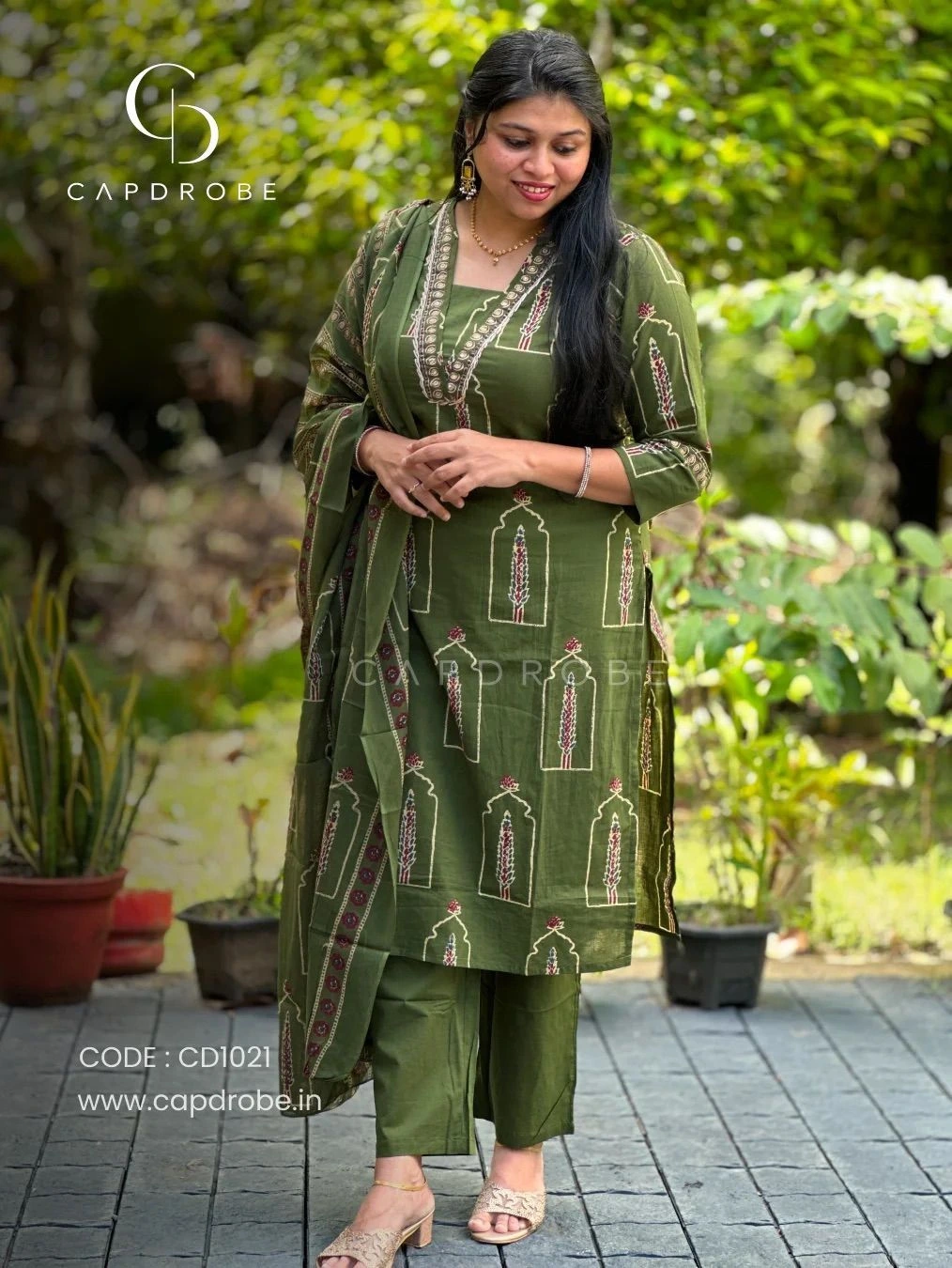 Green Colour Premium Mul Cotton Kurti set with duppata | CD1021