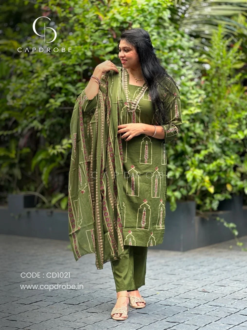 Green Colour Premium Mul Cotton Kurti set with duppata | CD1021 3