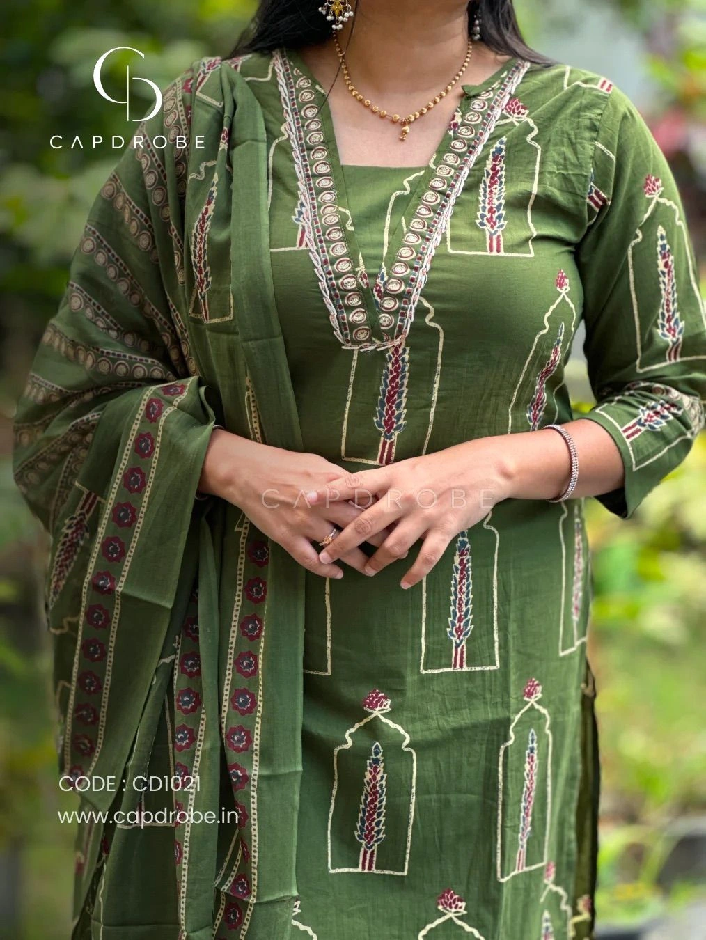 Green Colour Premium Mul Cotton Kurti set with duppata | CD1021 5