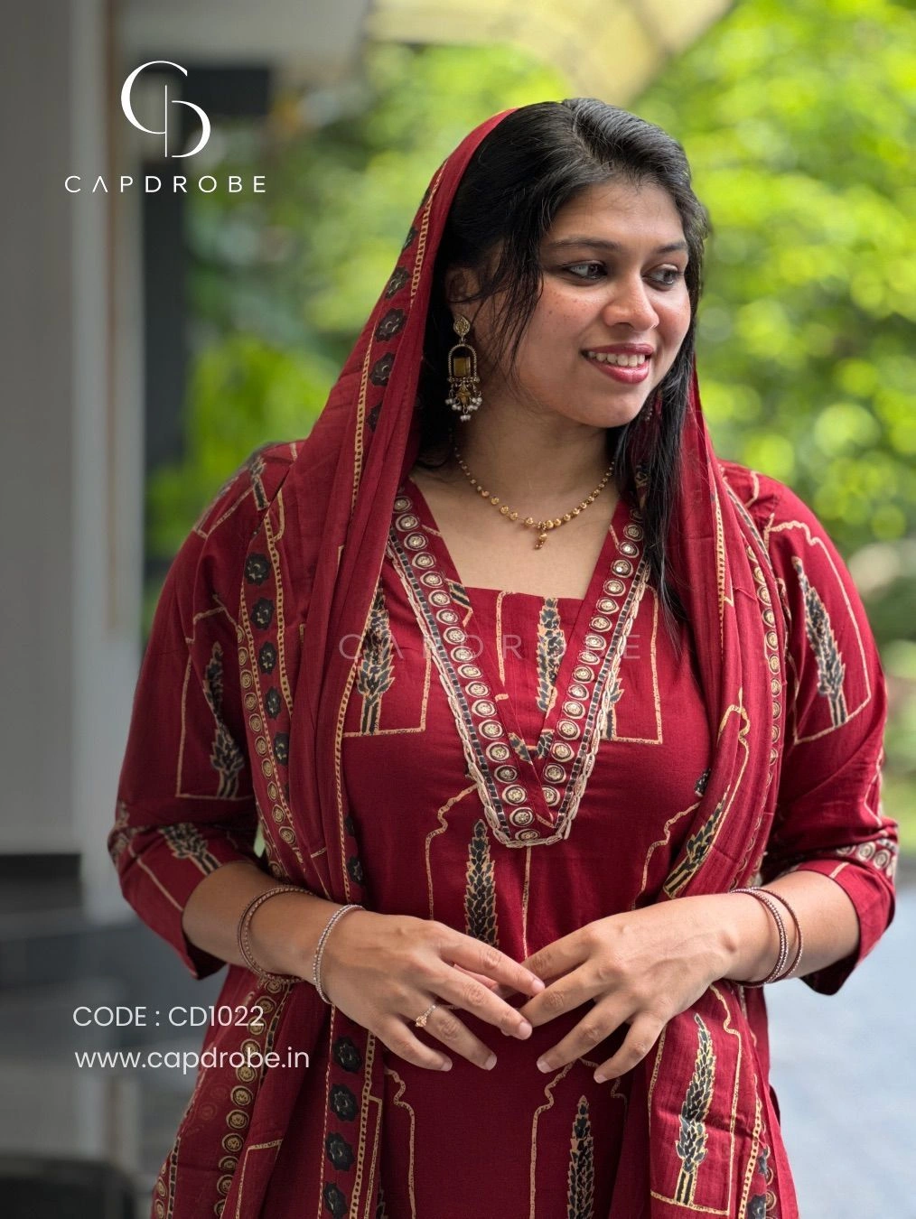 Maroon Colour Premium Mul Cotton Kurti set with duppata | CD1022