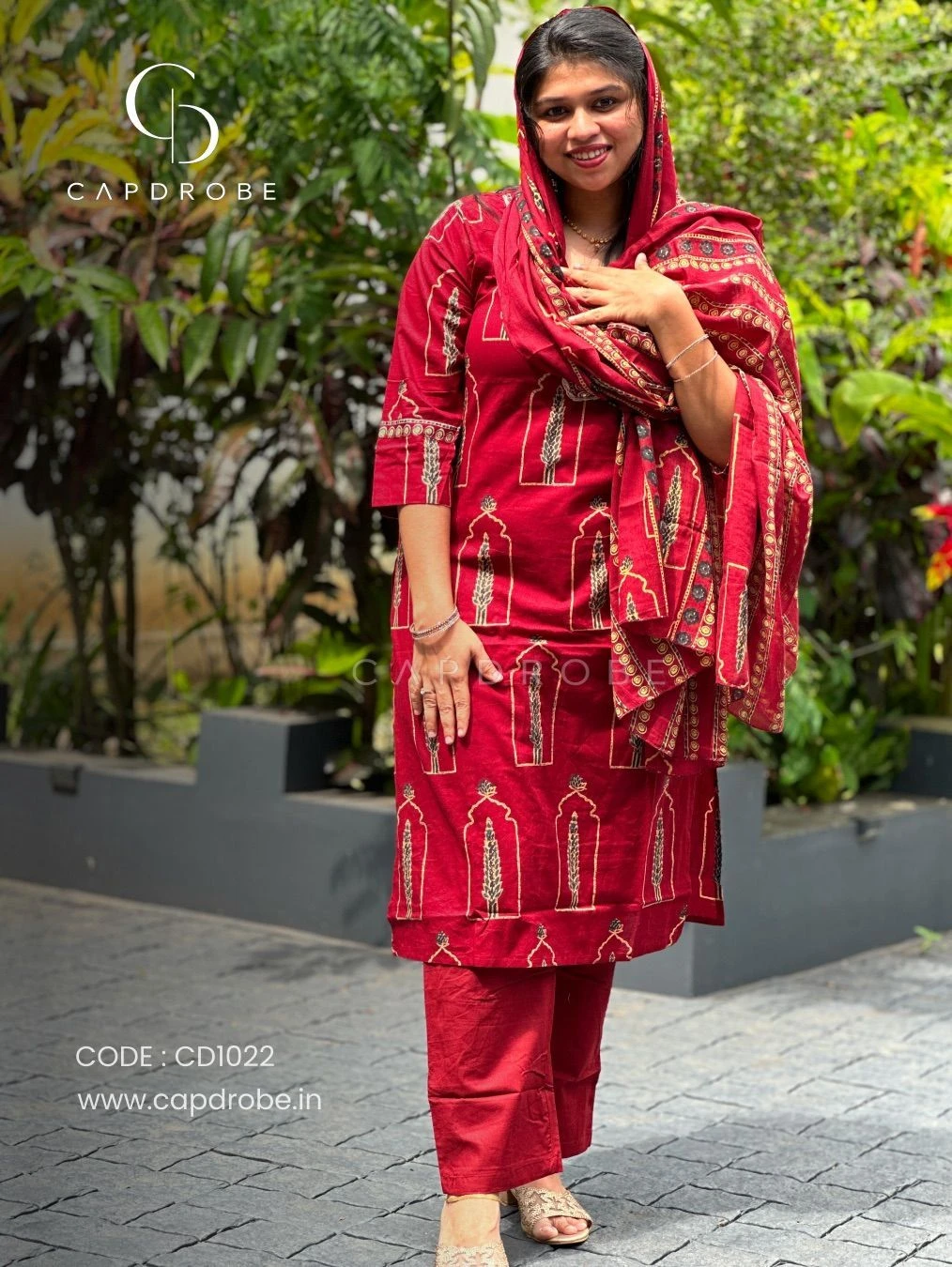 Maroon Colour Premium Mul Cotton Kurti set with duppata | CD1022 4