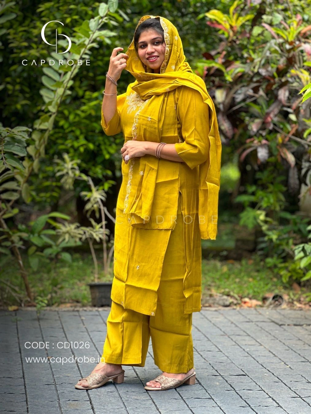 Mustard Yellow Premium Mul Chanderi Kurta Set with Dupatta | CD1026 1