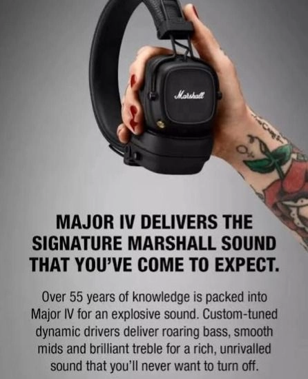 Marshall Major IV Wireless On-Ear Headphones – Black 2