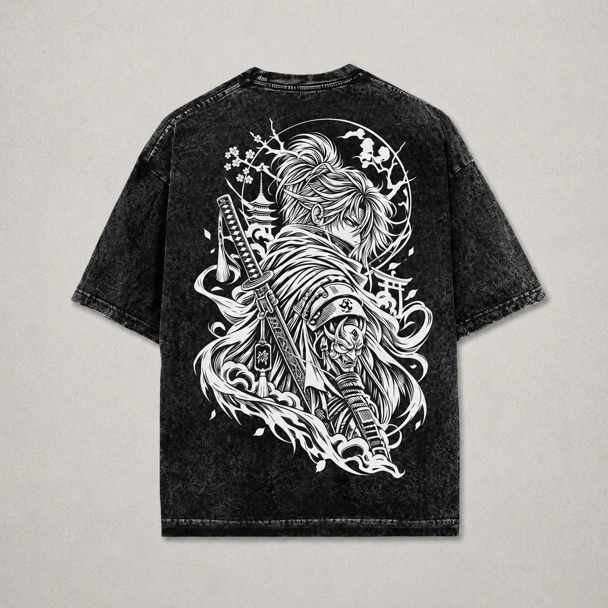 Japanese Samurai Graphic Oversized Acid Wash T-Shirt for Men | Premium Streetwear Tee 2