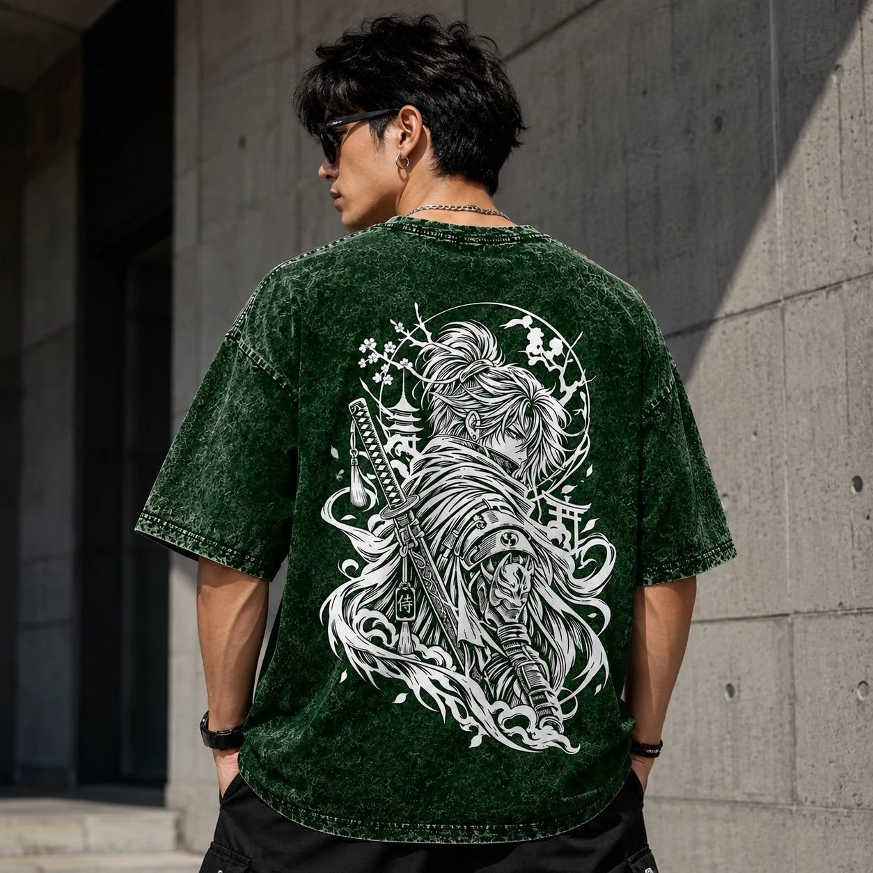 Japanese Samurai Graphic Oversized Acid Wash T-Shirt for Men | Premium Streetwear Tee 1