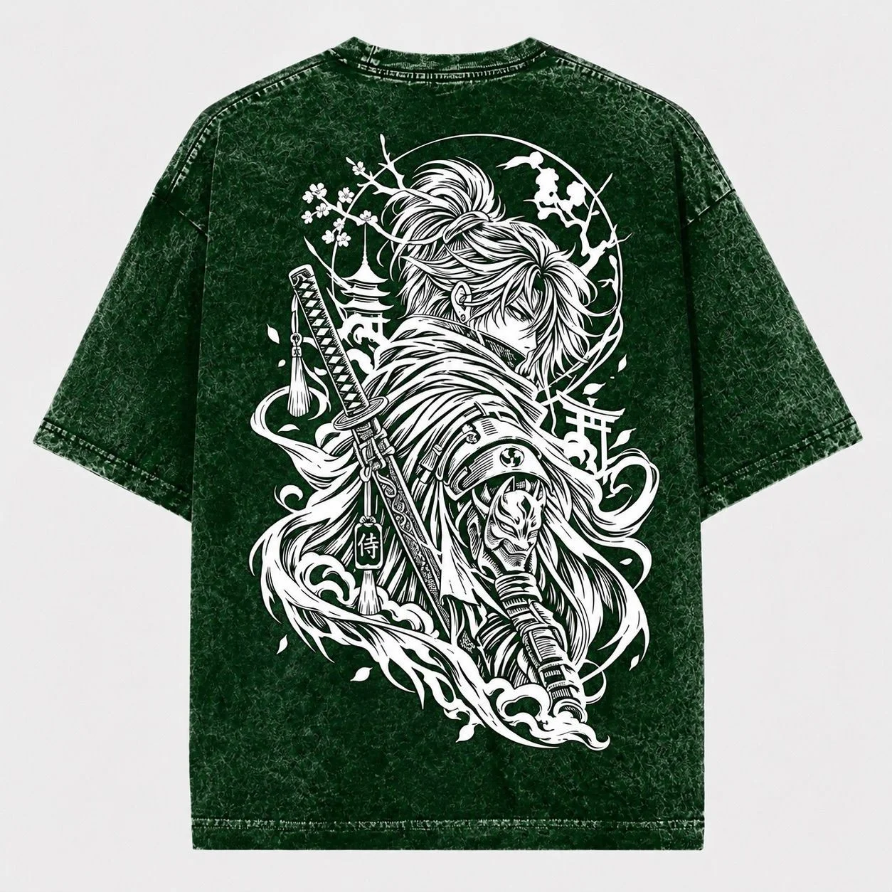 Japanese Samurai Graphic Oversized Acid Wash T-Shirt for Men | Premium Streetwear Tee 2