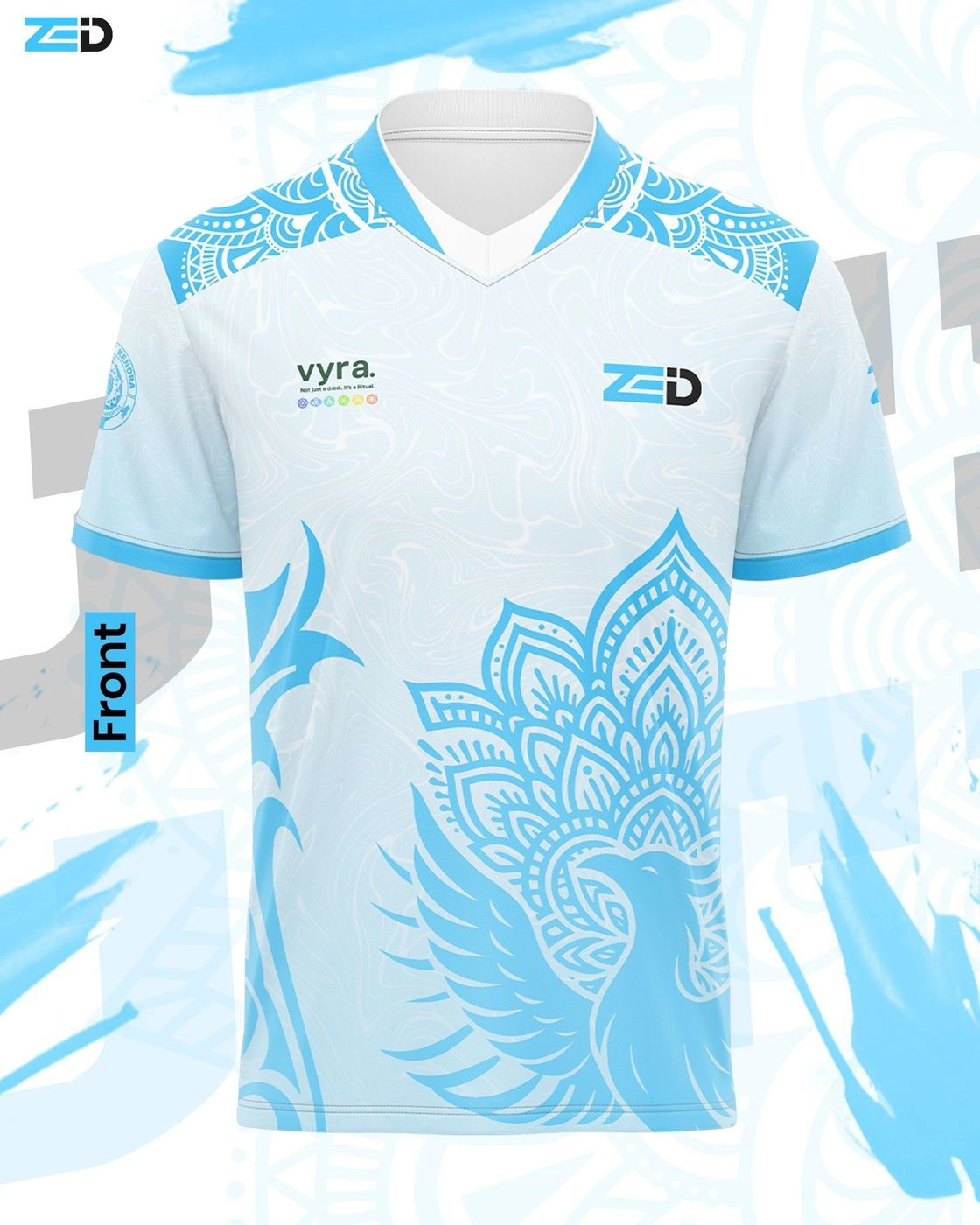 ZEDI Premium Sky Blue Printed Sports Jersey | Stylish Gaming & Sports T-Shirt 1