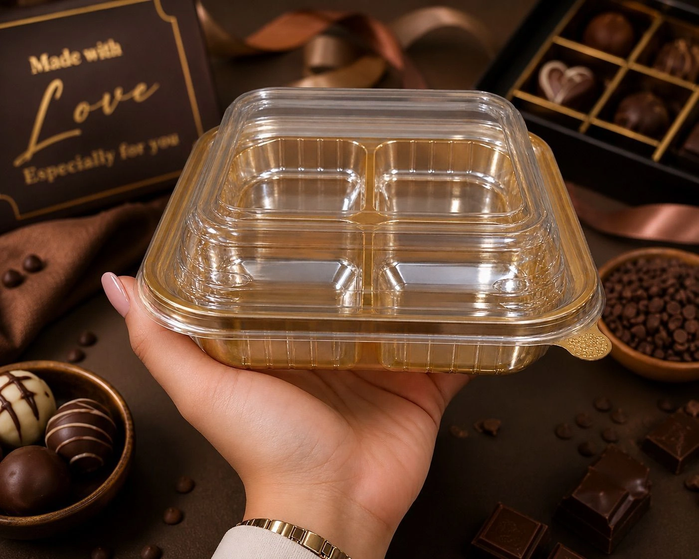 Plastic 4 Cavity Container with Lid (10 pc) 1