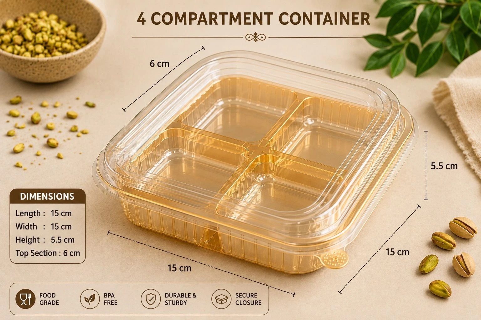 Plastic 4 Cavity Container with Lid (10 pc) 6