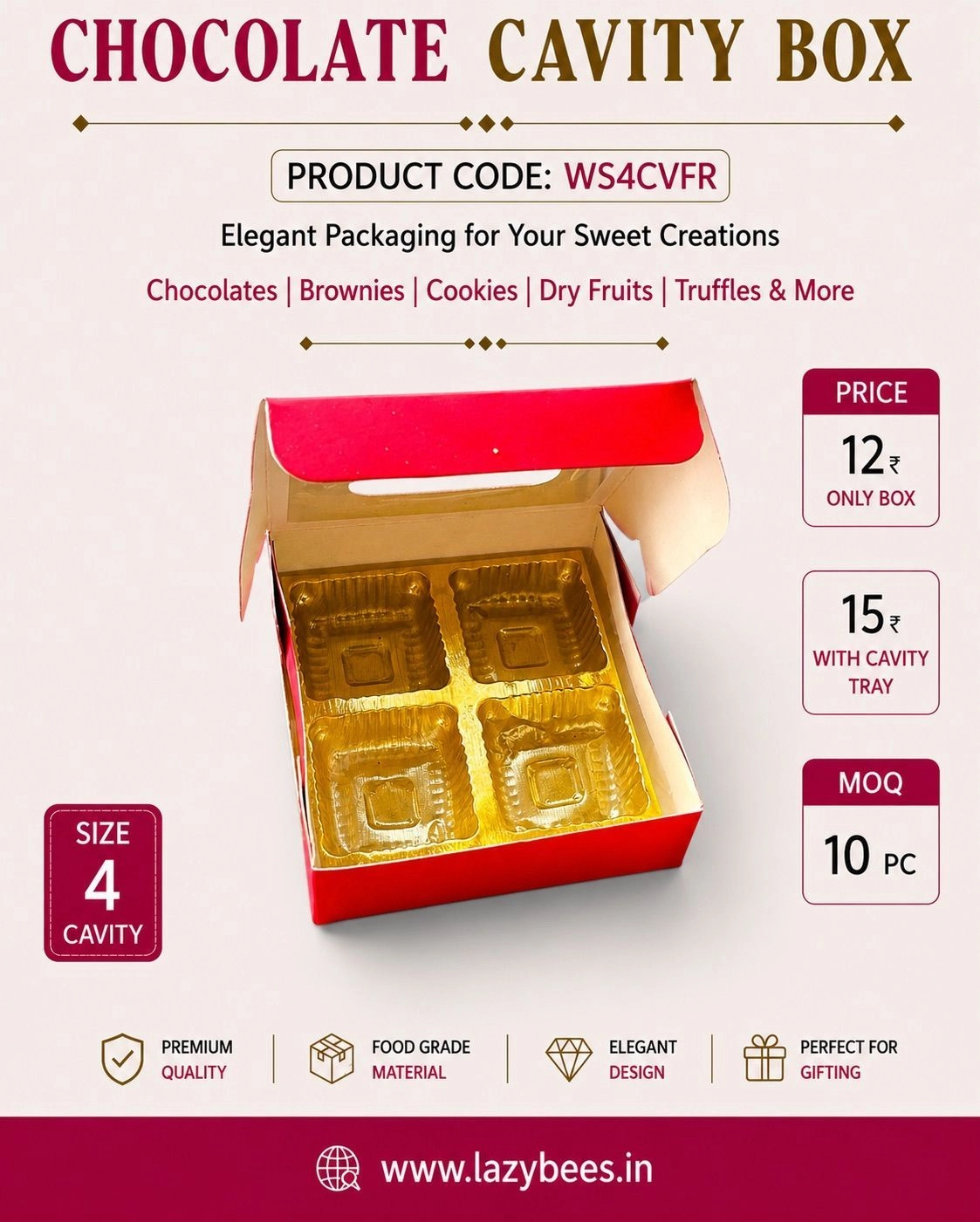 4 Cavity Chocolate Box (With Cavity Tray) 10 pc 2