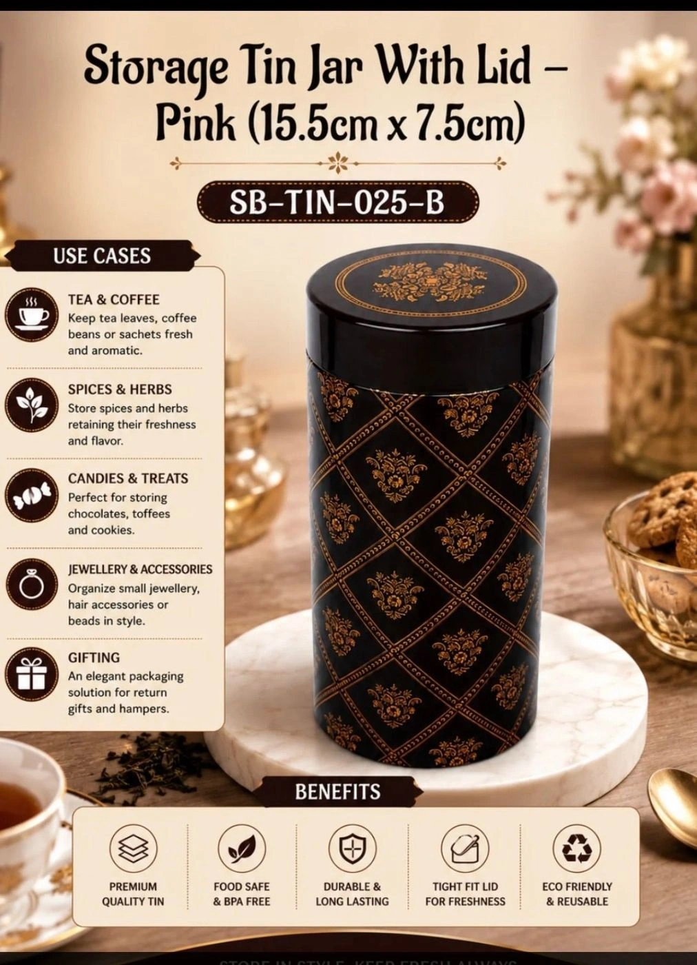 Tall Tin Jar Brown (3 x 6 inch) 4