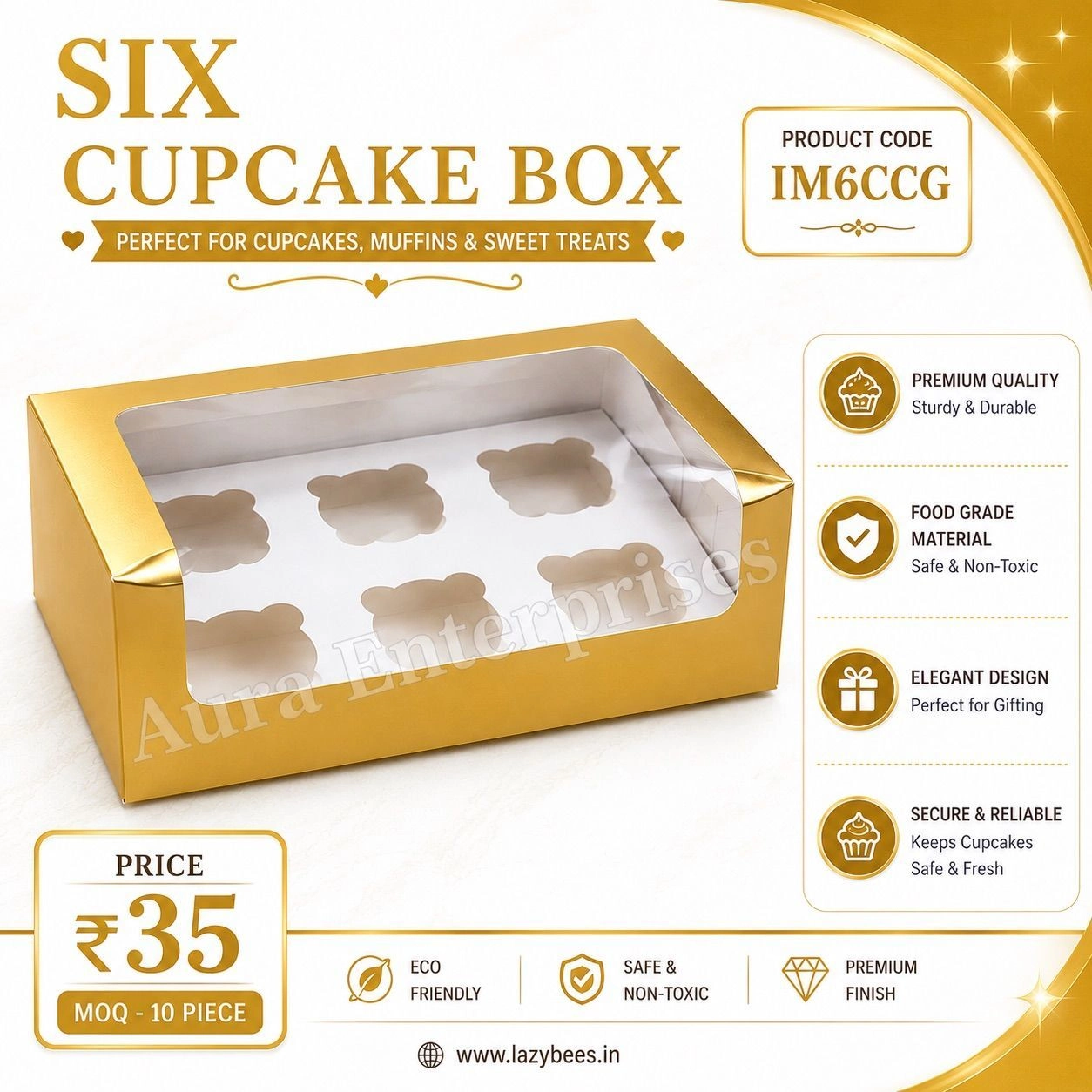 6 Capcake Box Golden 10 pc 4