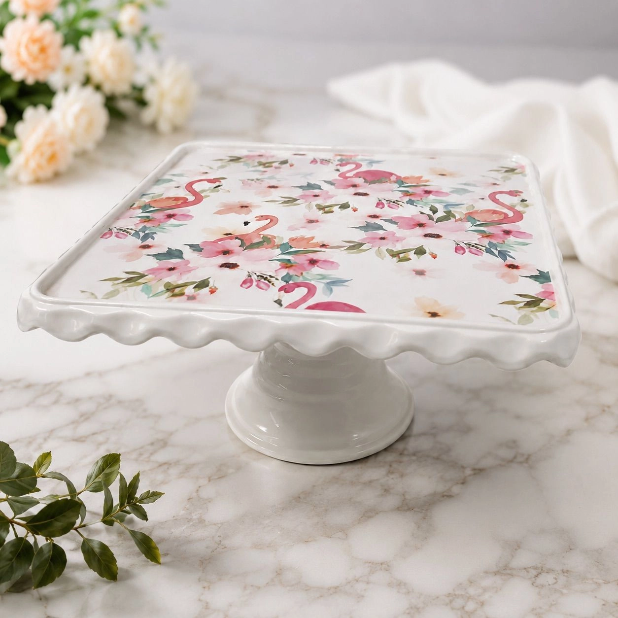 Square Floral White cake Stand 1