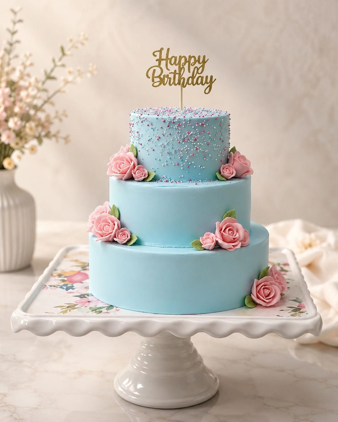 Square Floral White cake Stand 2