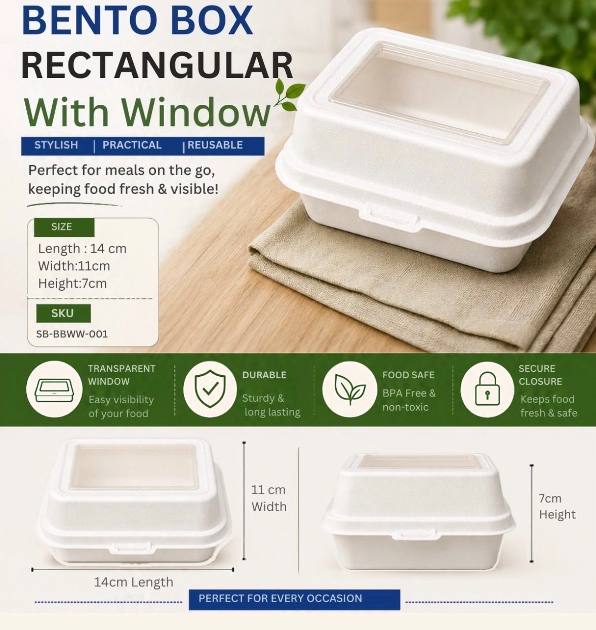 Bento Box Rectangular with Window 10 pc 2