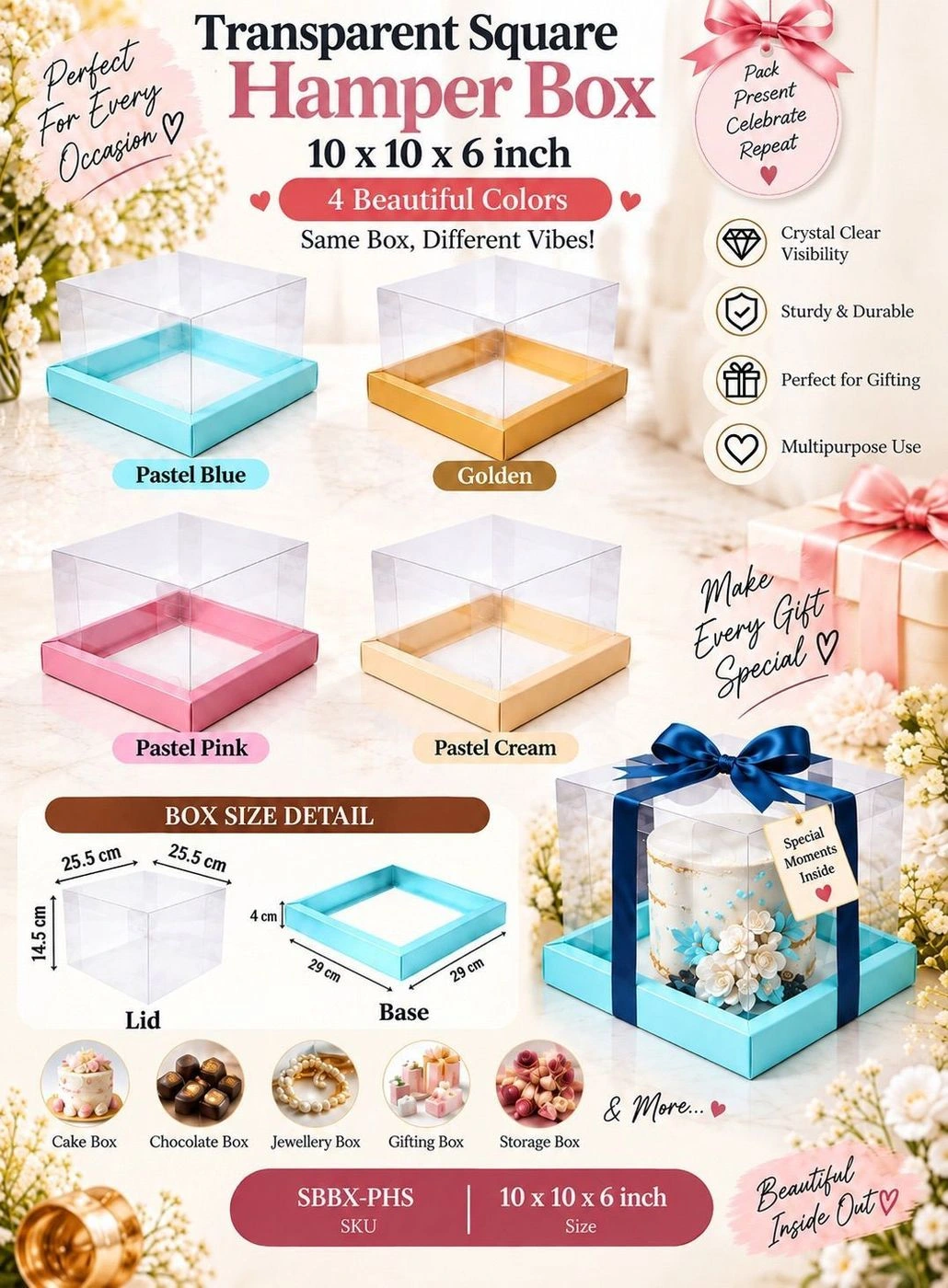 Transparent Hamper Box pastel Pink 2