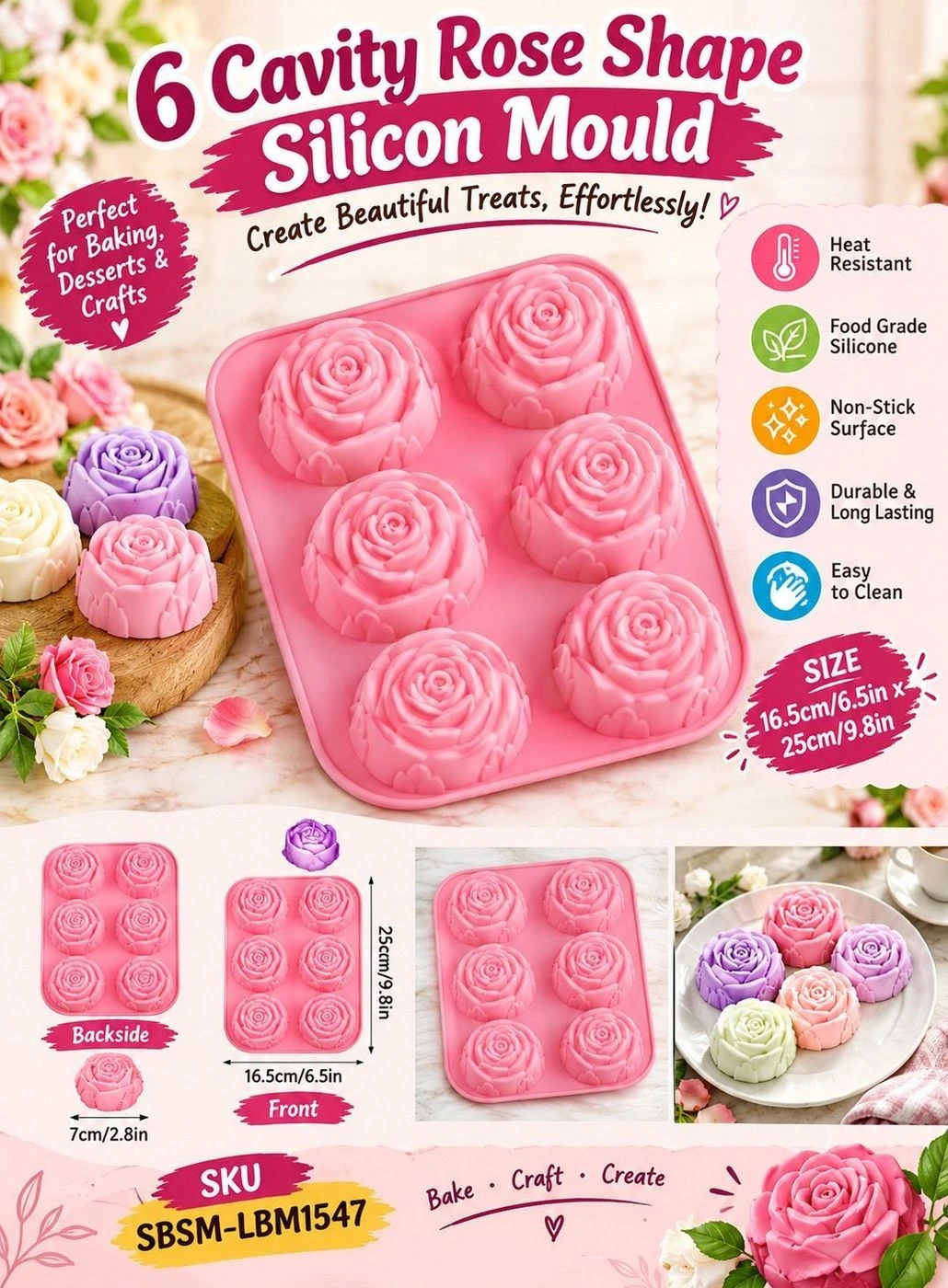 6 Cavity Big Rose Mould 4