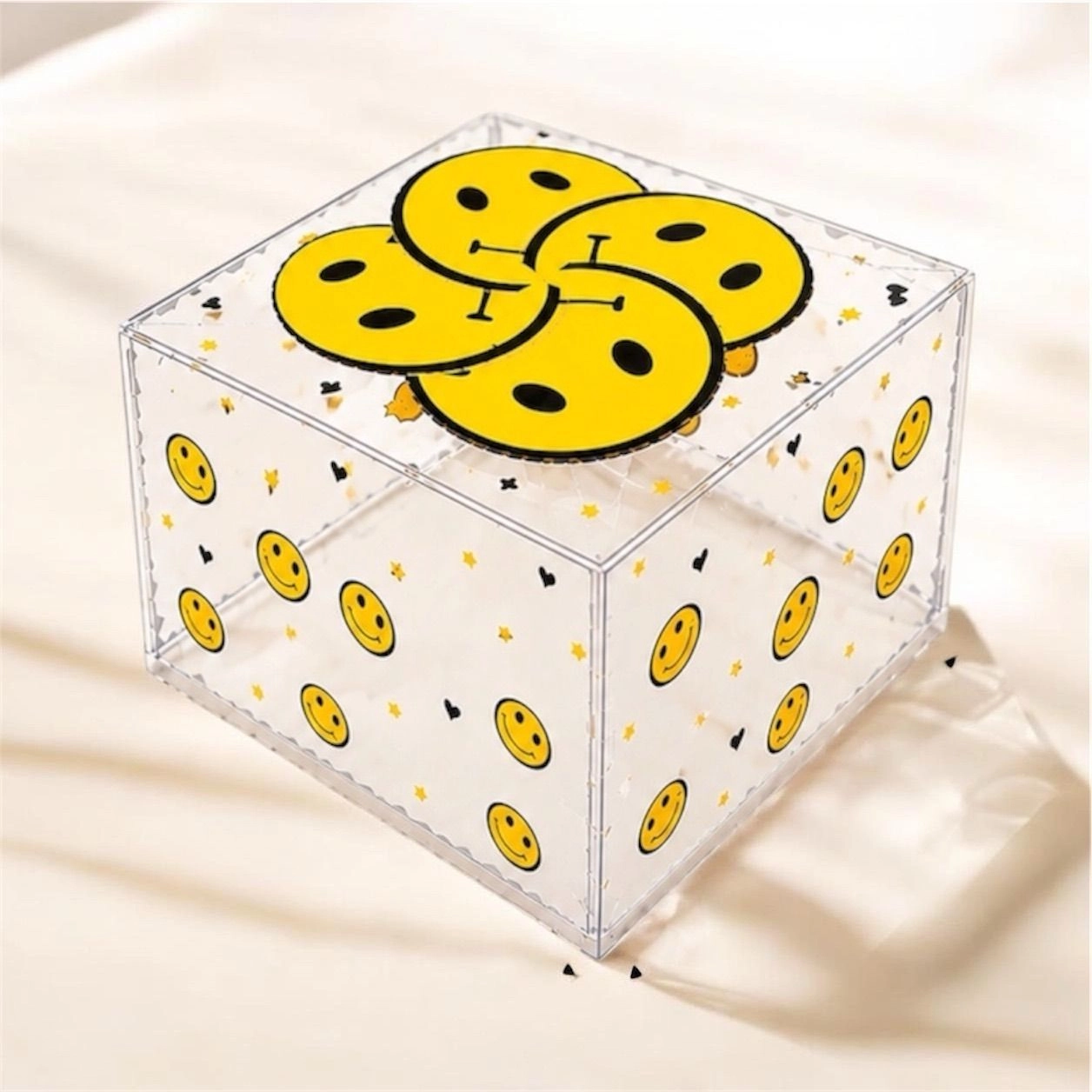 Transparent PVC Plastic Gift Box with Yellow Smiley Design 20 pc pack 2