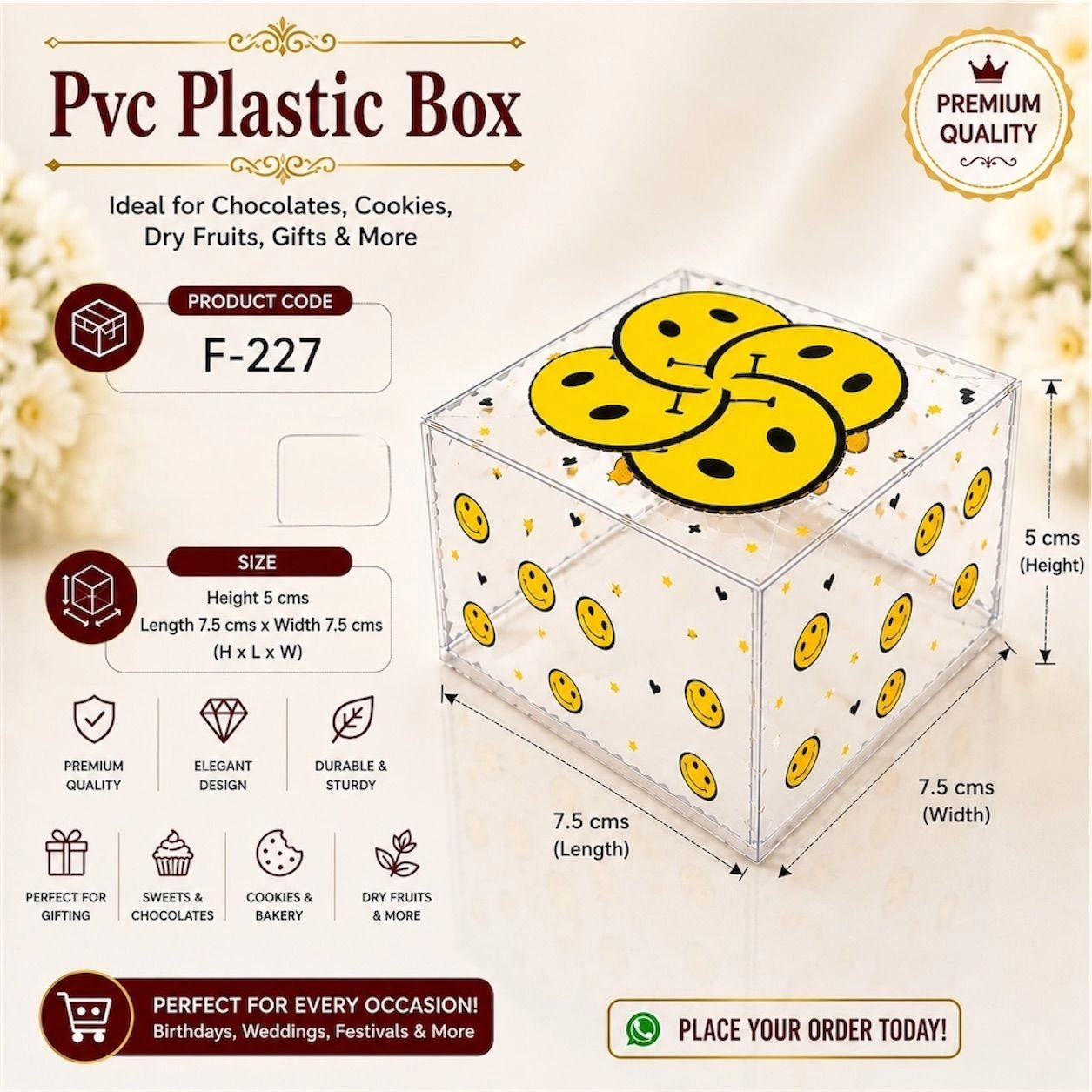 Transparent PVC Plastic Gift Box with Yellow Smiley Design 20 pc pack 5