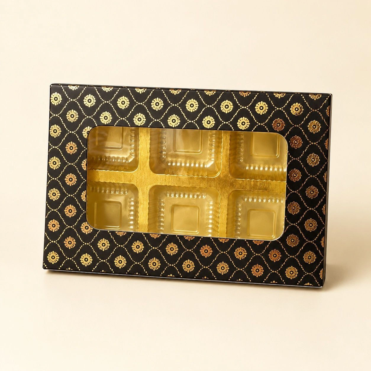 6 Cavity Chocolate Box Black with Gold print  with Cavity Tray 10 pc 2