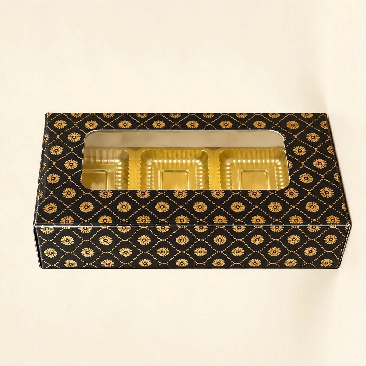 6 Cavity Chocolate Box Black with Gold print  with Cavity Tray 10 pc 3