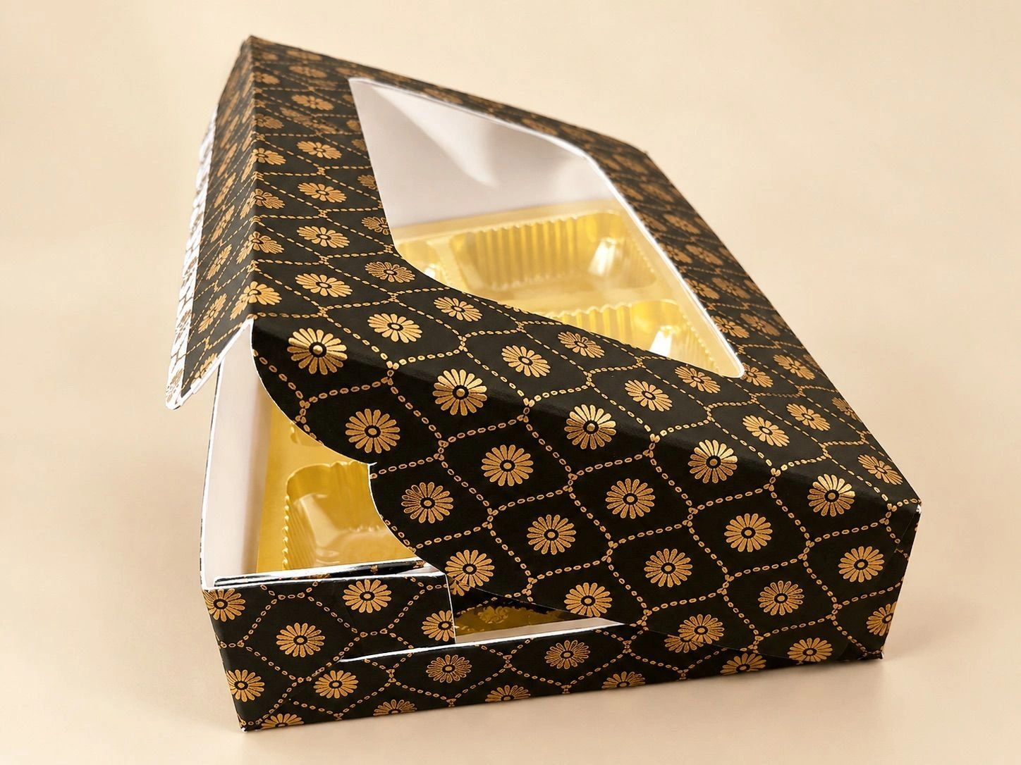 6 Cavity Chocolate Box Black with Gold print  with Cavity Tray 10 pc 4