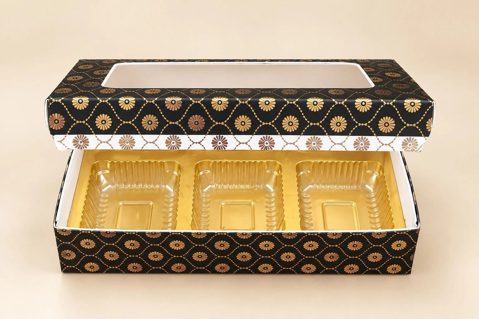 6 Cavity Chocolate Box Black with Gold print  with Cavity Tray 10 pc 5